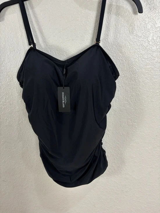 Ocean Blues Black Ruched One-Piece Swimsuit,Size 2XL. - Picture 4 of 13